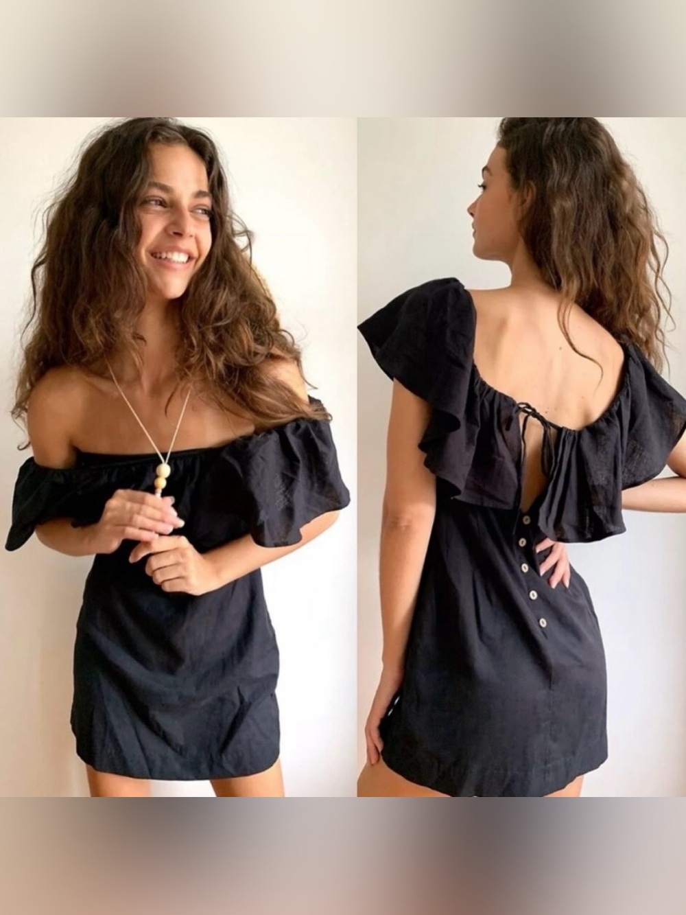 Free People Black One-Shoulder Ruffle Mini Dress